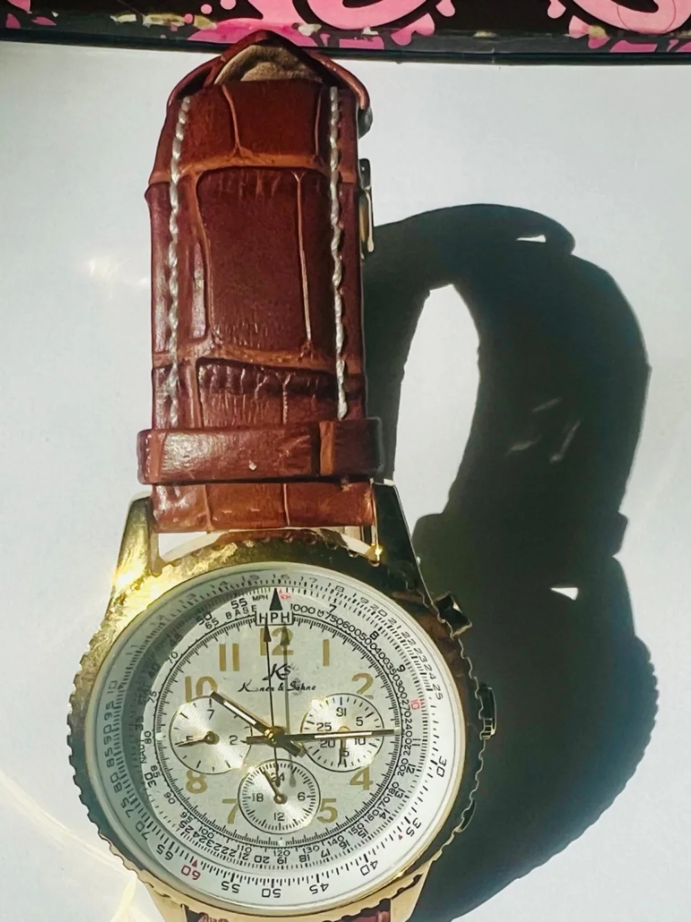 Kronen & Söhne Men's Aviator Slide Rule Watch | Gold-Tone White Dial Like New